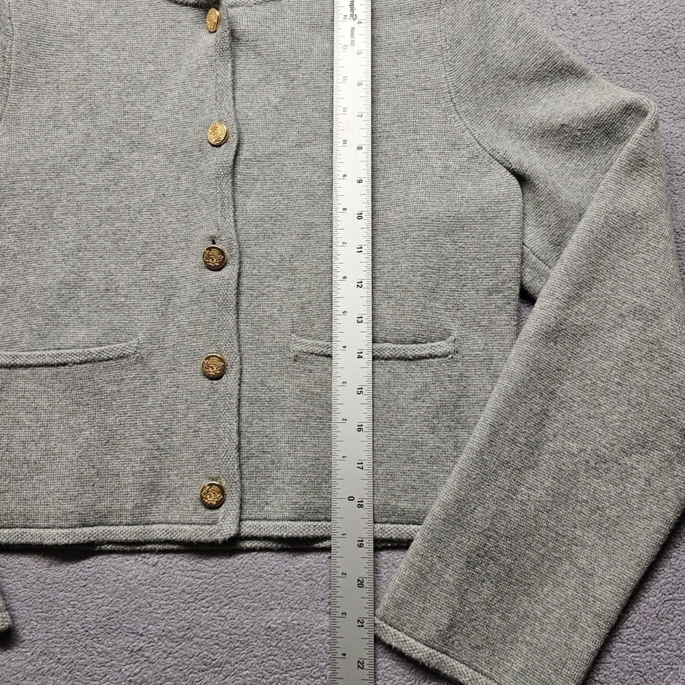 Abercrombie & Fitch Grey Cropped Cardigan Gold Crest Button Lady Jacket Size M - Picture 2 of 9